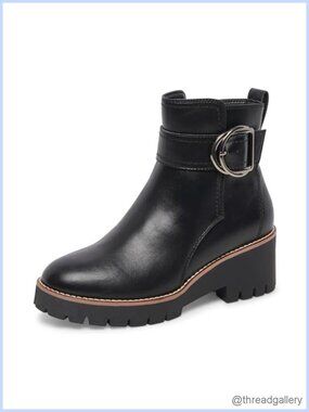 Waterproof Leather Ankle Bootie Block Heel Side Zip Round Toe Boots